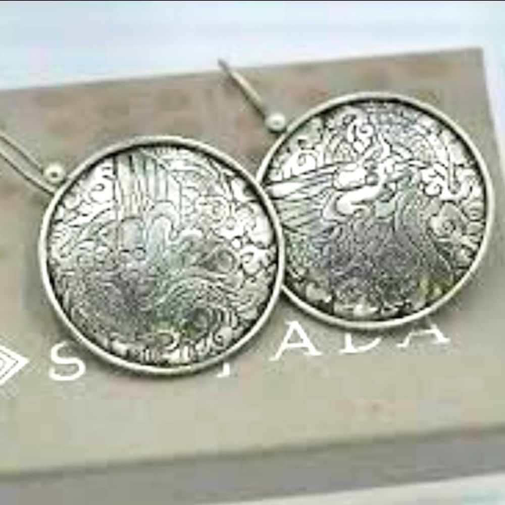 Silpada Vintage RARE Sterling Silver Etched Asian Dragon Circle Disc Earrings